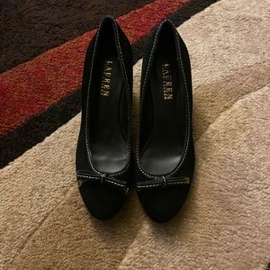 Black Suede Ralph Lauren Wedge Pump